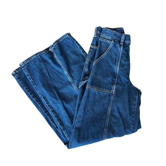 Lee Wide Leg Cargo Jeans Denim SIZE 27 Medium Wash Slouchy Long Carpenter $118 - Picture 4 of 13